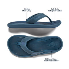 OluKai Men | Pili Men’s Waterproof Leather Sandals - Blue Fog / Coastal Blue
