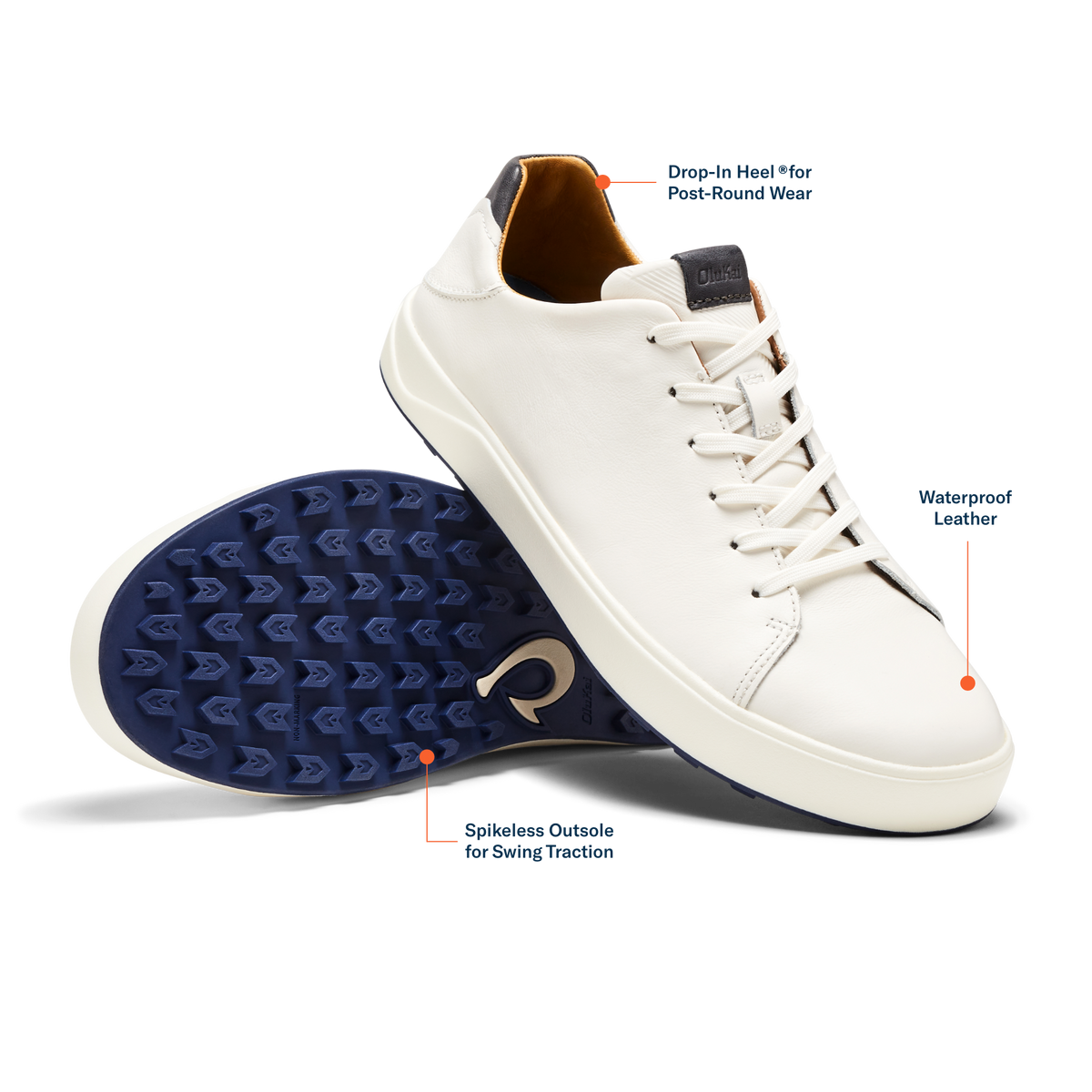 OluKai Men | Wai‘alae Men’s Waterproof Leather Golf Shoes - White