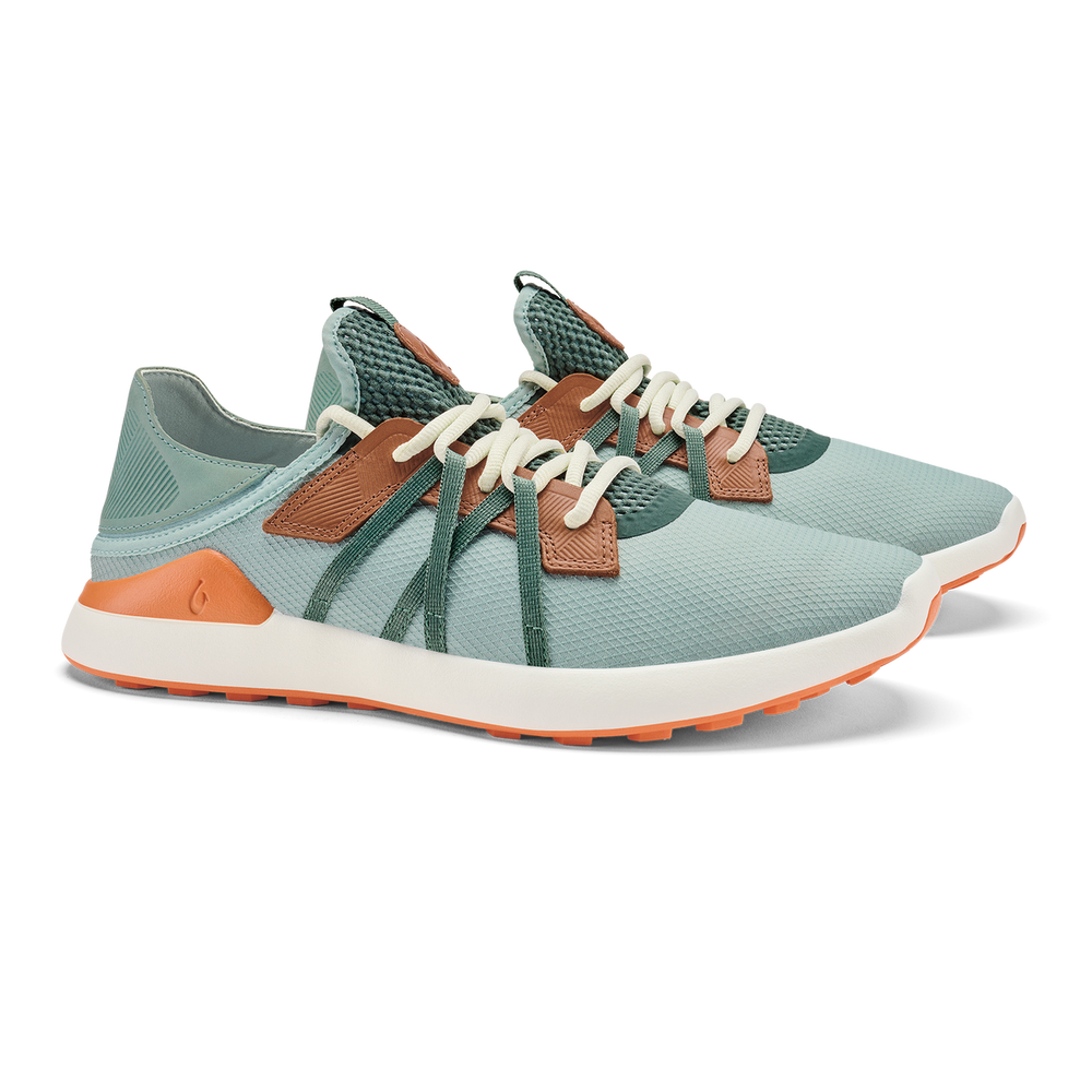 OluKai Men | Manele Men’s Breathable Golf Shoes - Pale Moss / Molten Orange