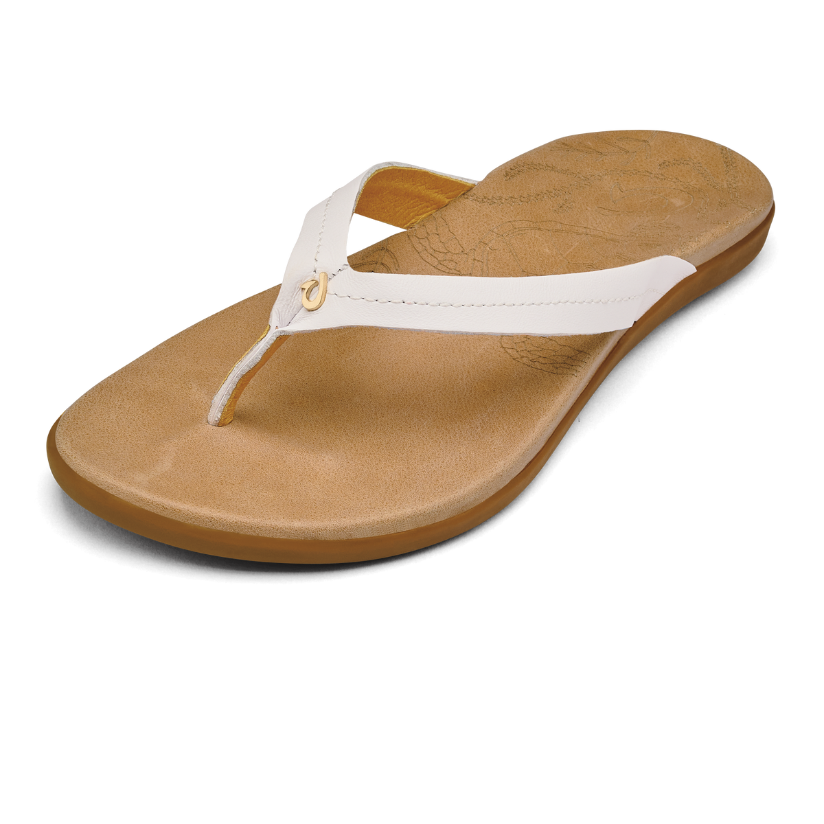 OluKai Women | Honu Women’s Leather Sandals - Bright White / Golden Sand
