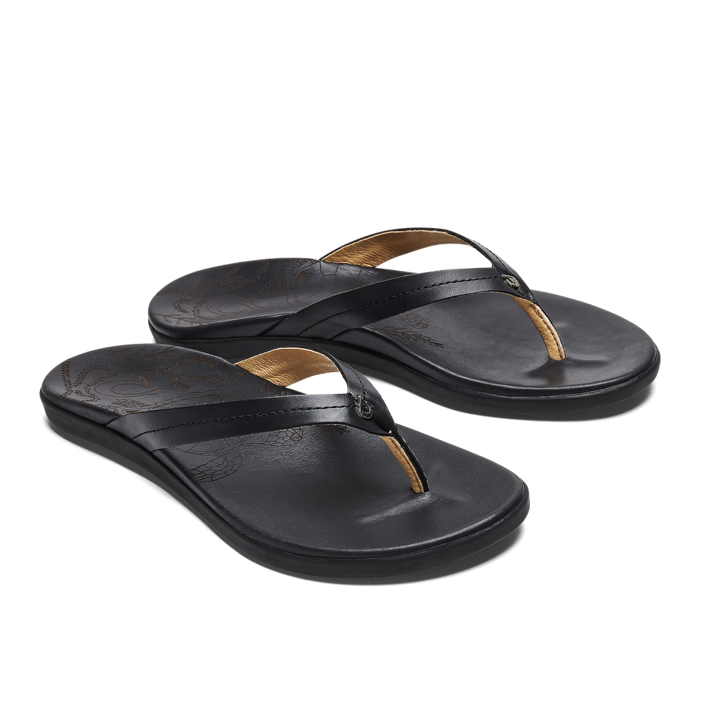 OluKai Women | Honu Women’s Leather Beach Sandals - Black
