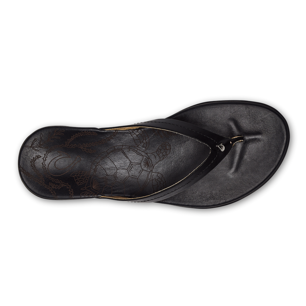 OluKai Women | Honu Women’s Leather Beach Sandals - Black