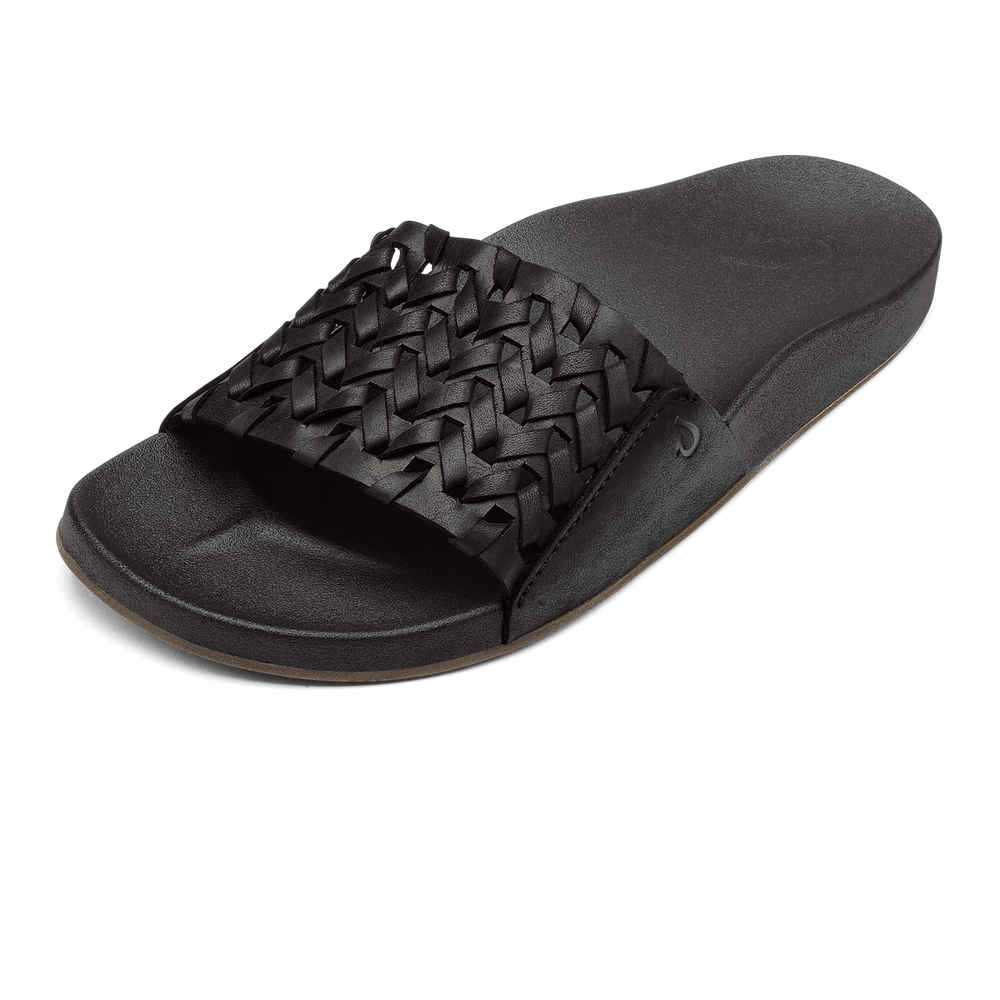OluKai Women | Kāmola Women’s Leather Slide Sandals - Black